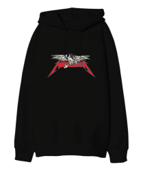 Metallica Heavy Metal Skull Wings Siyah Oversize Unisex Kapüşonlu Sweatshirt