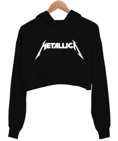 Metallica Heavy Metal Tasarım Baskılı Siyah Kadın Crop Hoodie Kapüşonlu Sweatshirt