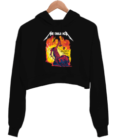 Metallica Tasarım Baskılı Kadın Crop Hoodie Kapüşonlu Sweatshirt