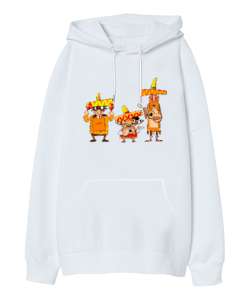 Mexican Singers - Meksikalı Sokak Müzisyenleri Beyaz Oversize Unisex Kapüşonlu Sweatshirt