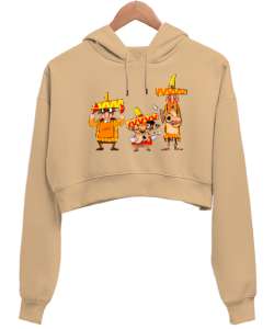 Mexican Singers - Meksikalı Sokak Müzisyenleri Camel Kadın Crop Hoodie Kapüşonlu Sweatshirt