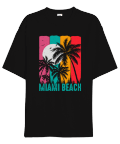 Miami beach-Miami sahili Oversize Unisex Tişört