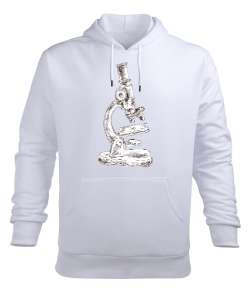 Mikroskop Bilim Kimya ve Biyoloji Beyaz Erkek Kapüşonlu Hoodie Sweatshirt