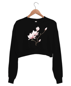 Mimoza Çiçeği baskılı Kadın Crop Sweatshirt