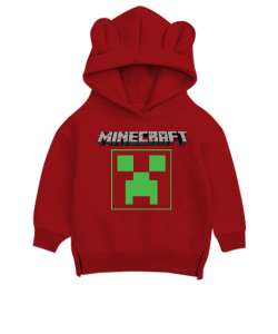 Minecraft Kırmızı Unisex Çocuk Ayı Hoodie Kapşonlu