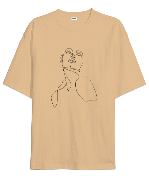 Tisho - Minimal Kalp Camel Oversize Unisex Tişört