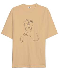 Minimal Kalp Camel Oversize Unisex Tişört