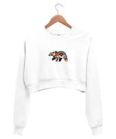 Minimalist Bear Beyaz Kadın Crop Sweatshirt - Thumbnail