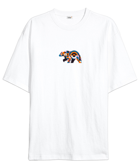 Tisho - Minimalist Bear Beyaz Oversize Unisex Tişört