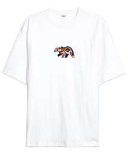 Minimalist Bear Beyaz Oversize Unisex Tişört