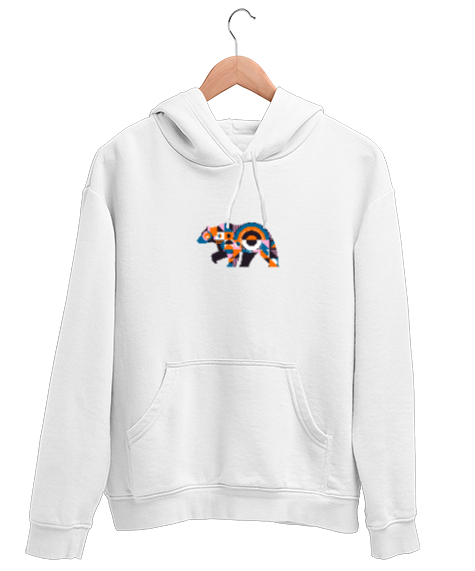 Tisho - Minimalist Bear Beyaz Unisex Kapşonlu Sweatshirt