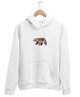 Minimalist Bear Beyaz Unisex Kapşonlu Sweatshirt - Thumbnail