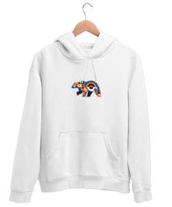 Minimalist Bear Beyaz Unisex Kapşonlu Sweatshirt