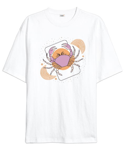 Tisho - Minimalist Yengeç Burcu - Flying blobs Beyaz Oversize Unisex Tişört