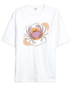 Minimalist Yengeç Burcu - Flying blobs Beyaz Oversize Unisex Tişört