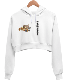 minyatür Kadın Crop Hoodie Kapüşonlu Sweatshirt