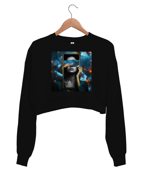 Tisho - Mirror mirror Siyah Kadın Crop Sweatshirt