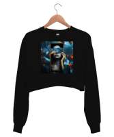 Mirror mirror Siyah Kadın Crop Sweatshirt - Thumbnail