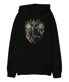 Mısır Tanrısı Anubis Mitoloji Baskılı Oversize Unisex Kapüşonlu Sweatshirt