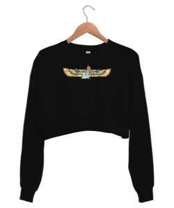 Mısır Tanrısı Maat Sanatı - Mistik ve Tarihi Siyah Kadın Crop Sweatshirt