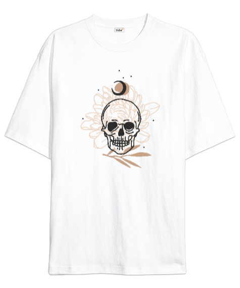 Tisho - Mistik Kafatası - Skull Beyaz Oversize Unisex Tişört