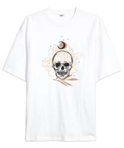 Mistik Kafatası - Skull Beyaz Oversize Unisex Tişört