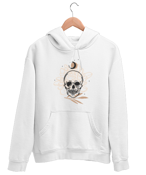 Tisho - Mistik Kafatası - Skull Beyaz Unisex Kapşonlu Sweatshirt