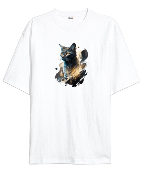 Tisho - Mistik Kedi - Cat Beyaz Oversize Unisex Tişört