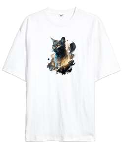 Mistik Kedi - Cat Beyaz Oversize Unisex Tişört