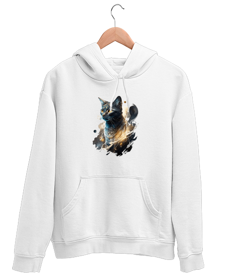 Tisho - Mistik Kedi - Cat Beyaz Unisex Kapşonlu Sweatshirt