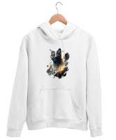 Mistik Kedi - Cat Beyaz Unisex Kapşonlu Sweatshirt - Thumbnail