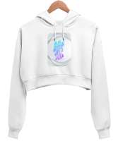 mitolojik heykel Beyaz Kadın Crop Hoodie Kapüşonlu Sweatshirt - Thumbnail