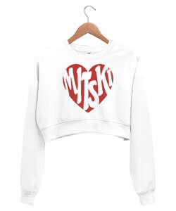 Mitski Kalp Heart Kırmızı Beyaz Kadın Crop Sweatshirt