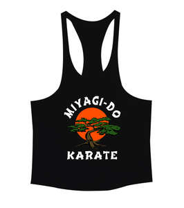 Miyagi Do Karate Kid Baskılı Siyah Erkek Tank Top Atlet