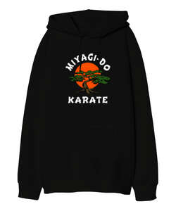 Miyagi Do Karate Kid Baskılı Siyah Oversize Unisex Kapüşonlu Sweatshirt