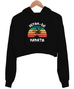 Miyagi-Do Karate Kid Bonsai Siyah Kadın Crop Hoodie Kapüşonlu Sweatshirt