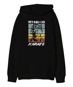 Miyagi-Do Karate Master Karate Kid Siyah Oversize Unisex Kapüşonlu Sweatshirt