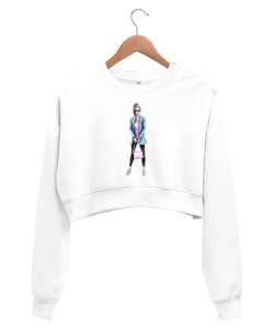 Modern giyim baskılı Beyaz Kadın Crop Sweatshirt