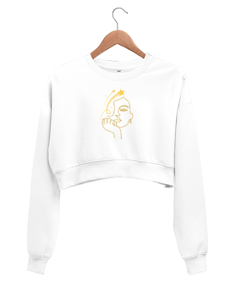 Tisho - modern portre çizim Beyaz Kadın Crop Sweatshirt