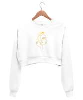 modern portre çizim Beyaz Kadın Crop Sweatshirt - Thumbnail