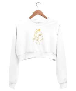 modern portre çizim Beyaz Kadın Crop Sweatshirt