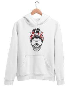 Mom Head Skull Beyaz Unisex Kapşonlu Sweatshirt