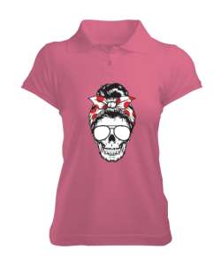 Mom Head Skull Pembe Kadın Polo Yaka Tişört