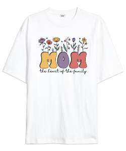 Mom heart of the family Beyaz Oversize Unisex Tişört