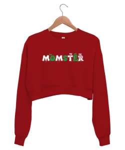 Momster - Anne - Halloween Kırmızı Kadın Crop Sweatshirt