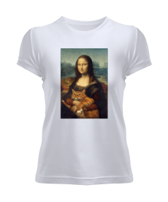 Mona Lisa With Cat Kadın Tişört