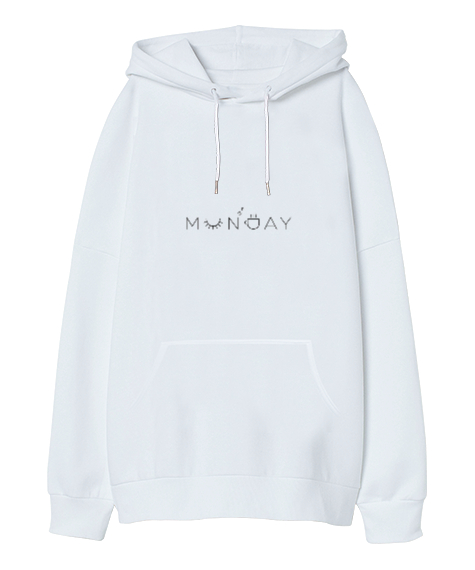 monday Beyaz Oversize Unisex Kapüşonlu Sweatshirt