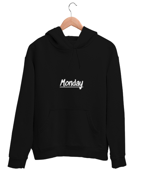 Tisho - monday Siyah Unisex Kapşonlu Sweatshirt