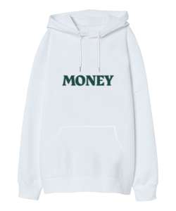 Money Beyaz Oversize Unisex Kapüşonlu Sweatshirt