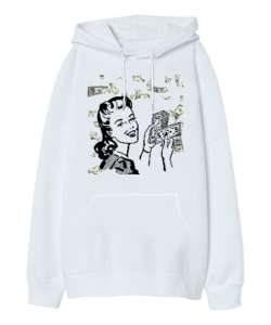 Money Beyaz Oversize Unisex Kapüşonlu Sweatshirt